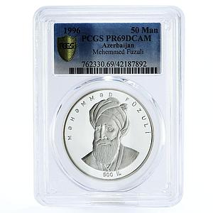 Azerbaijan 50 manat Mehemmed Fuzuli PR69 PCGS silver coin 1996
