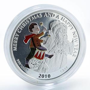 Liberia 2 dollars Drummer Merry Christmas Happy New Year silver coin 2010