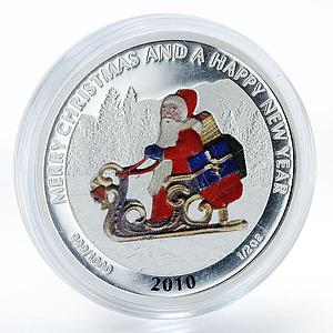 Liberia 2 dollars Merry Christmas Happy New Year Santa Claus silver coin 2010