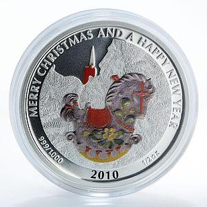 Liberia 2 dollars Merry Christmas and Happy New Year Horse silver coin 2010