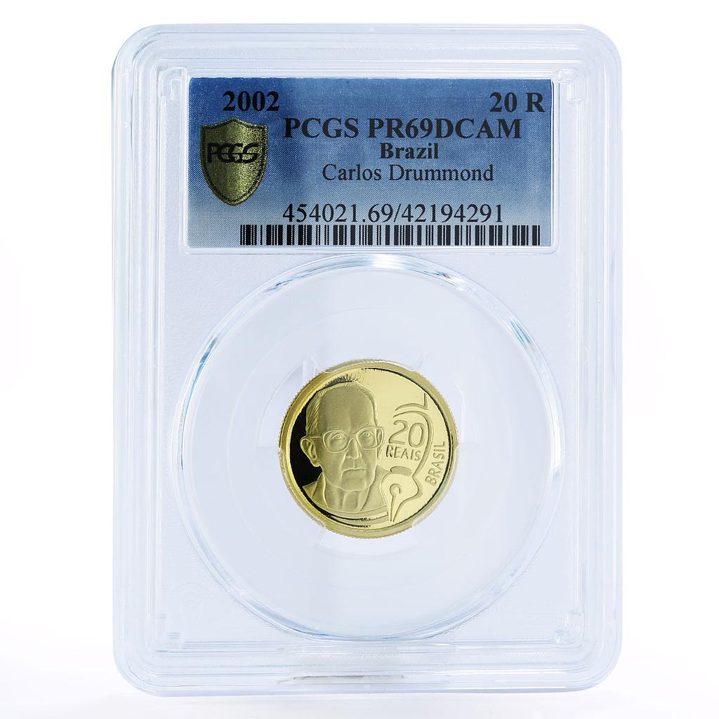 Brazil 20 reais Centennial of Carlos Drummond Andrade PR69 PCGS gold coin 2002