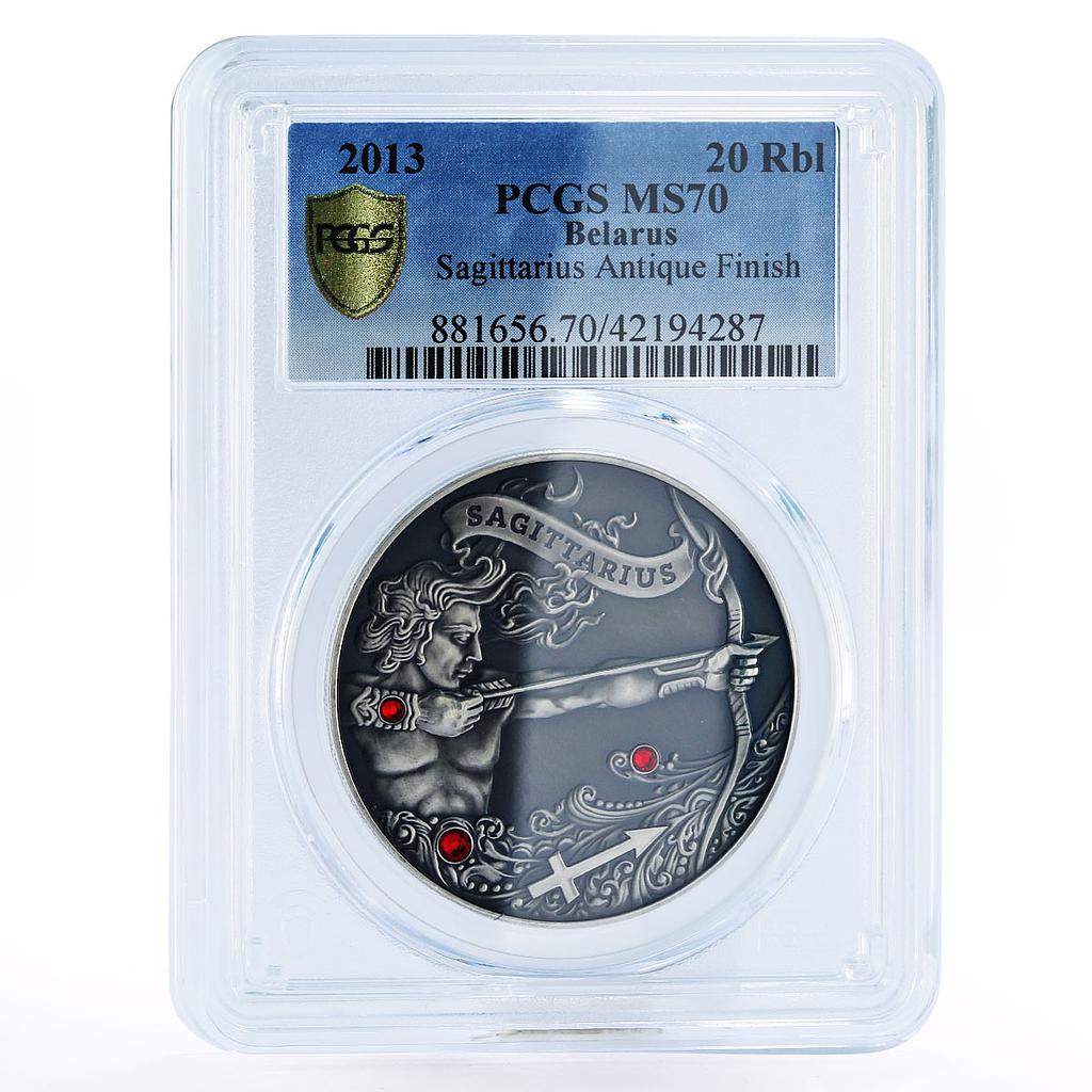 Belarus 20 rubles Zodiac Singns series Sagittarius MS70 PCGS silver coin 2013