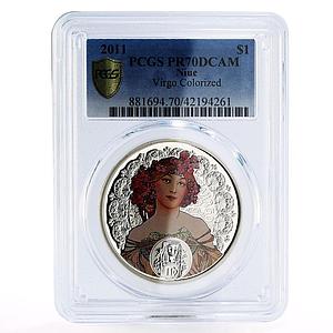 Niue 1 dollar A. Mucha Zodiac series Virgo PR70 PCGS silver coin 2011