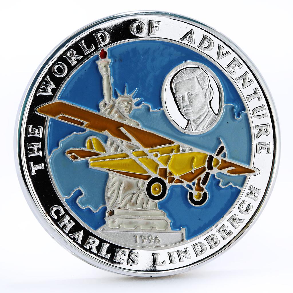 Afghanistan 500 afghanis Charles Linderbergh Plane colored silver coin 1996