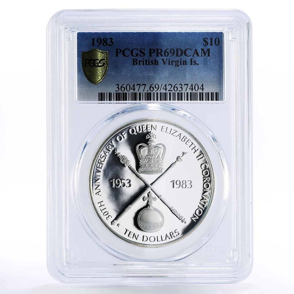 British Virgin Islands 10 dollars Queen Elizabeth II PR69 PCGS silver coin 1983