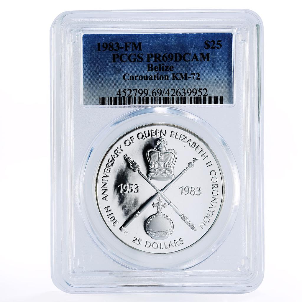 Belize 25 dollars Coronation Jubilee Royal Symbols PR69 PCGS silver coin 1983