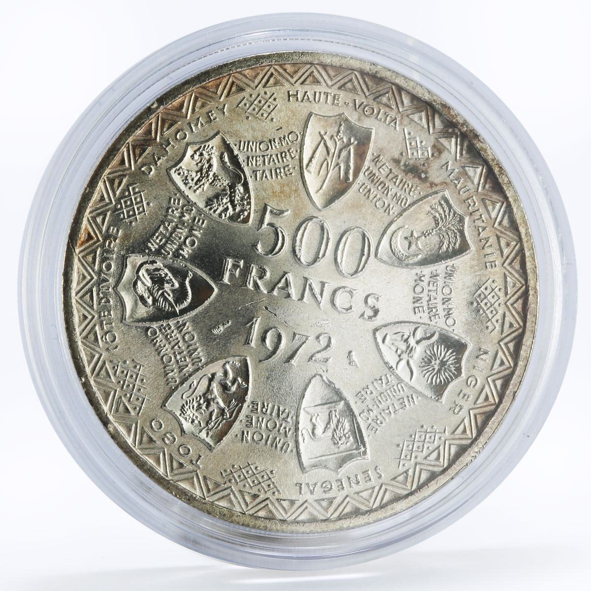 African States 500 francs 10th Anniversary of Monetary Union silver coin 1972