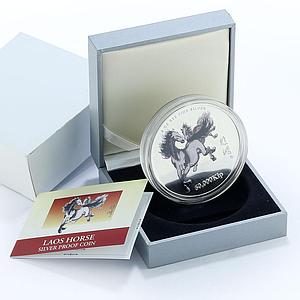 Laos 60000 kip Lunar Calendar Year of Horse 5 oz colored proof silver coin 2002