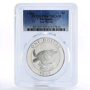 Bermuda 1 dollar World Wildlife Fund Sea Turtle PR67 PCGS silver coin 1986