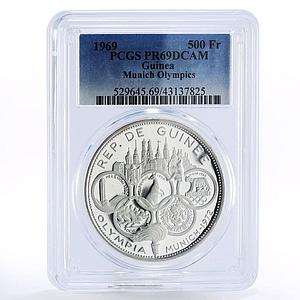 Guinea 500 francs Munich Olympic Games Olympic Rings PR69 PCGS silver coin 1969