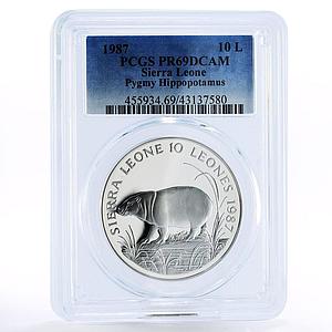 Sierra Leone 10 leones Wildlife Pygmy Hippopotamus PR69 PCGS silver coin 1987
