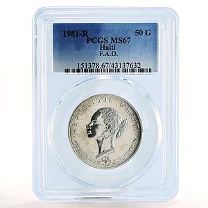 Haiti 50 gourdes FAO Woman MS67 PCGS silver coin 1981