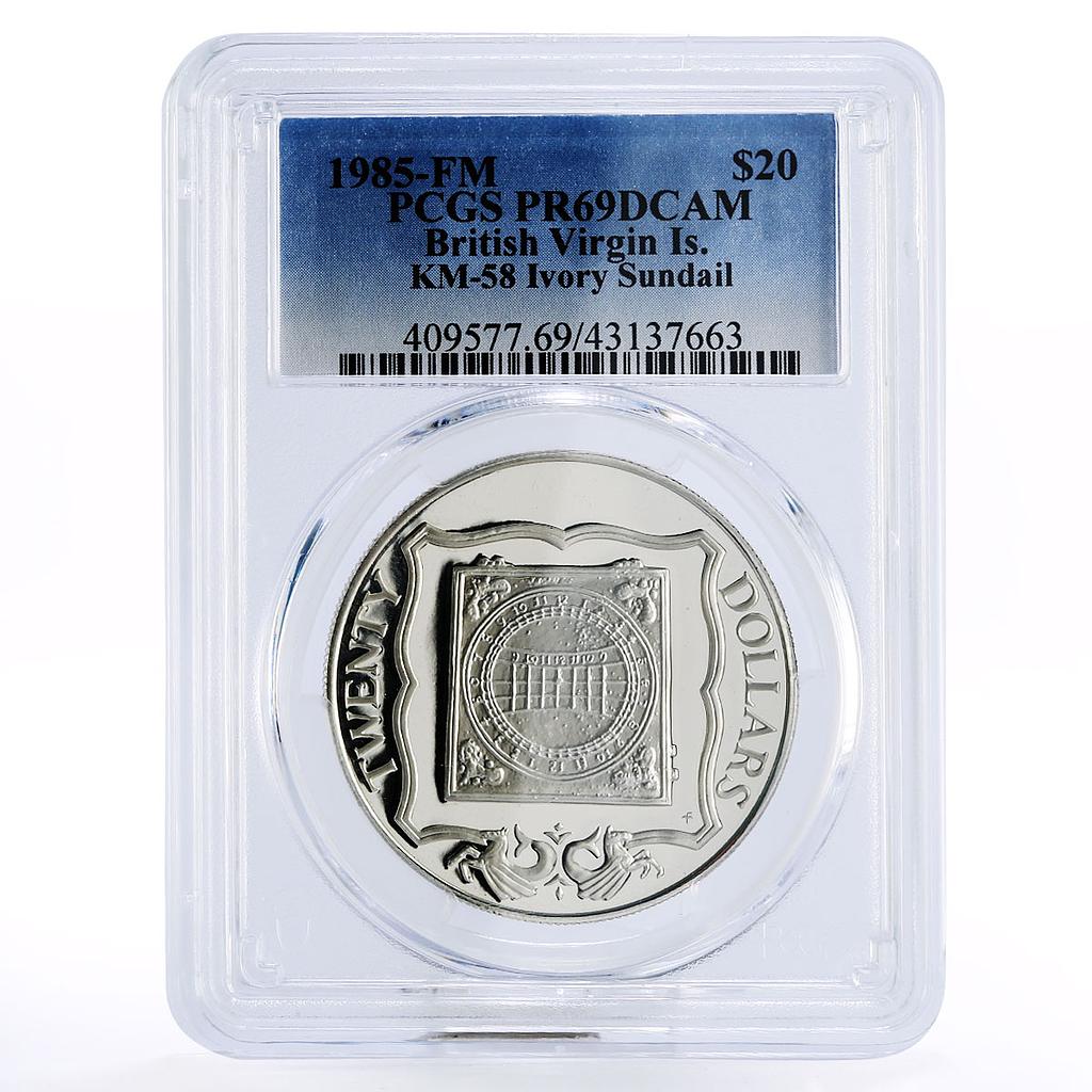 British Virgin Islands 20 dollars Ivory Sundial PR69 PCGS proof silver coin 1985