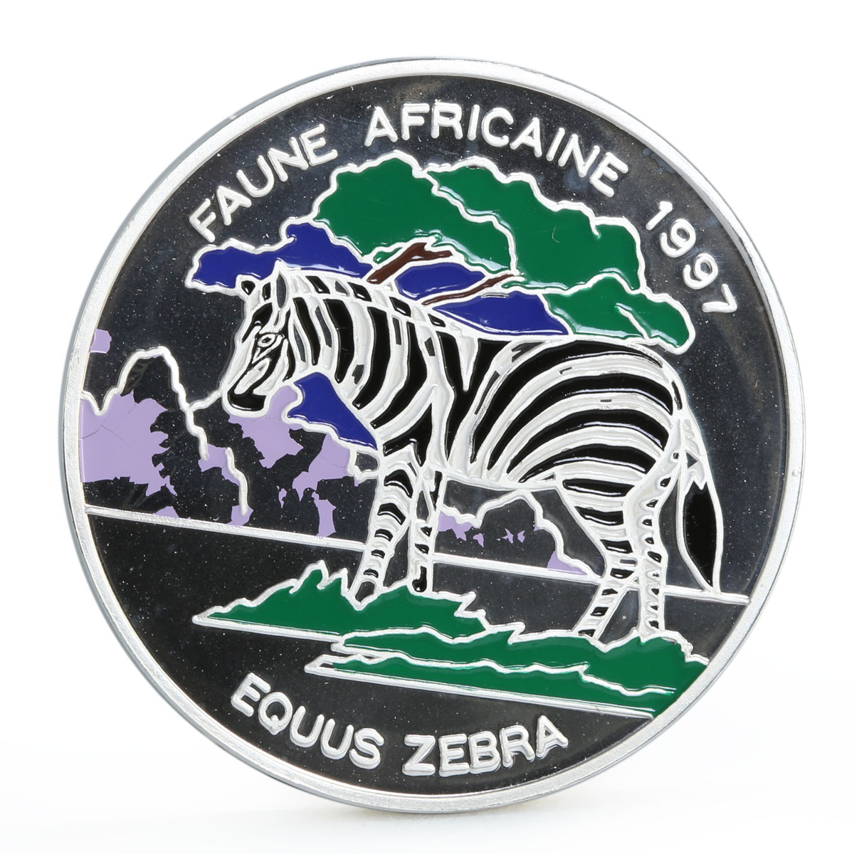 Benin 1000 francs African Widlife Fauna Zebra colored silver coin 1997