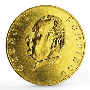 Gabon 5000 francs President Georges Pompidou Visit essai brass coin 1971