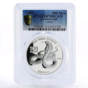 Turkmenistan 500 manat Red Book Central Asian Cobra PR70 PCGS silver coin 1999
