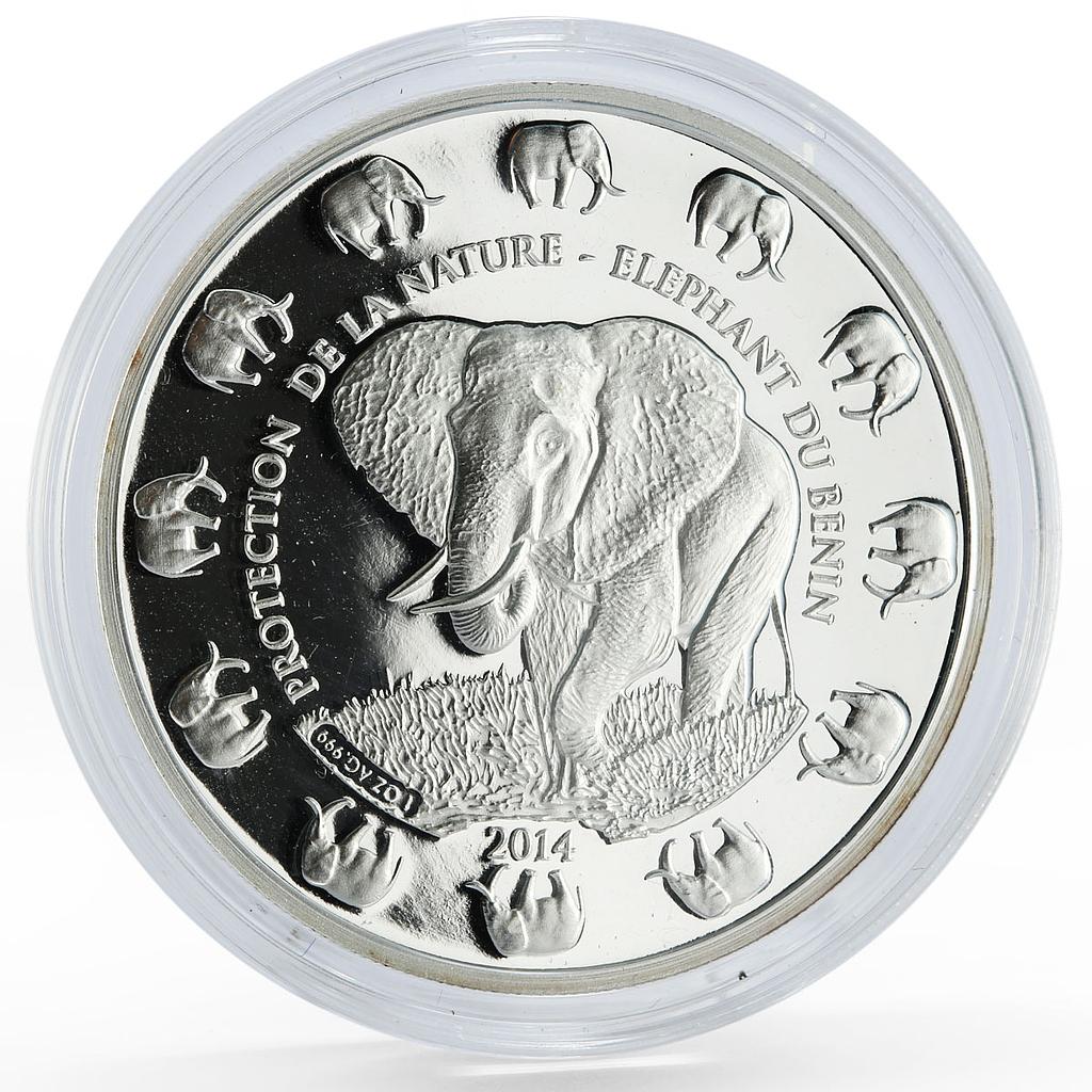 Benin 1000 francs Endangered Wildlife African Elephant proof silver coin 2014