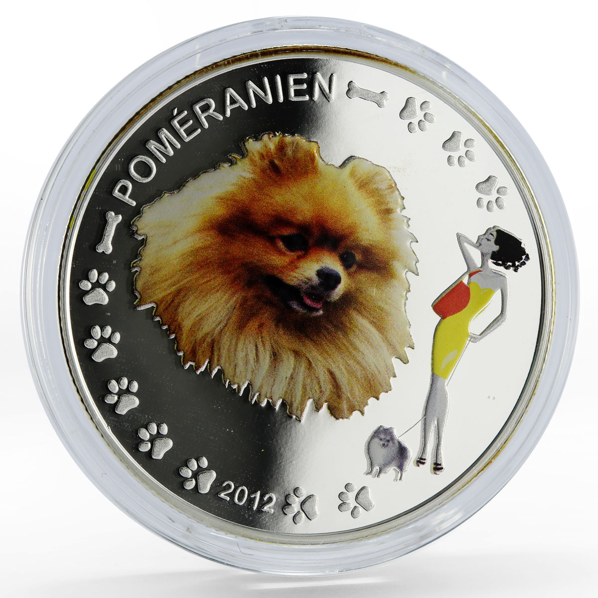 Benin 1000 francs Pomeranian Dog colored proof silver coin 2012