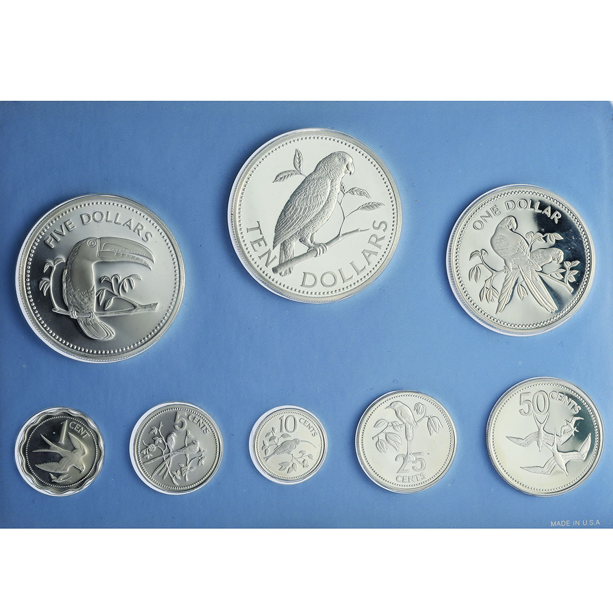 Belize set of 8 coins Belizian Birds Fauna silver coins 1982