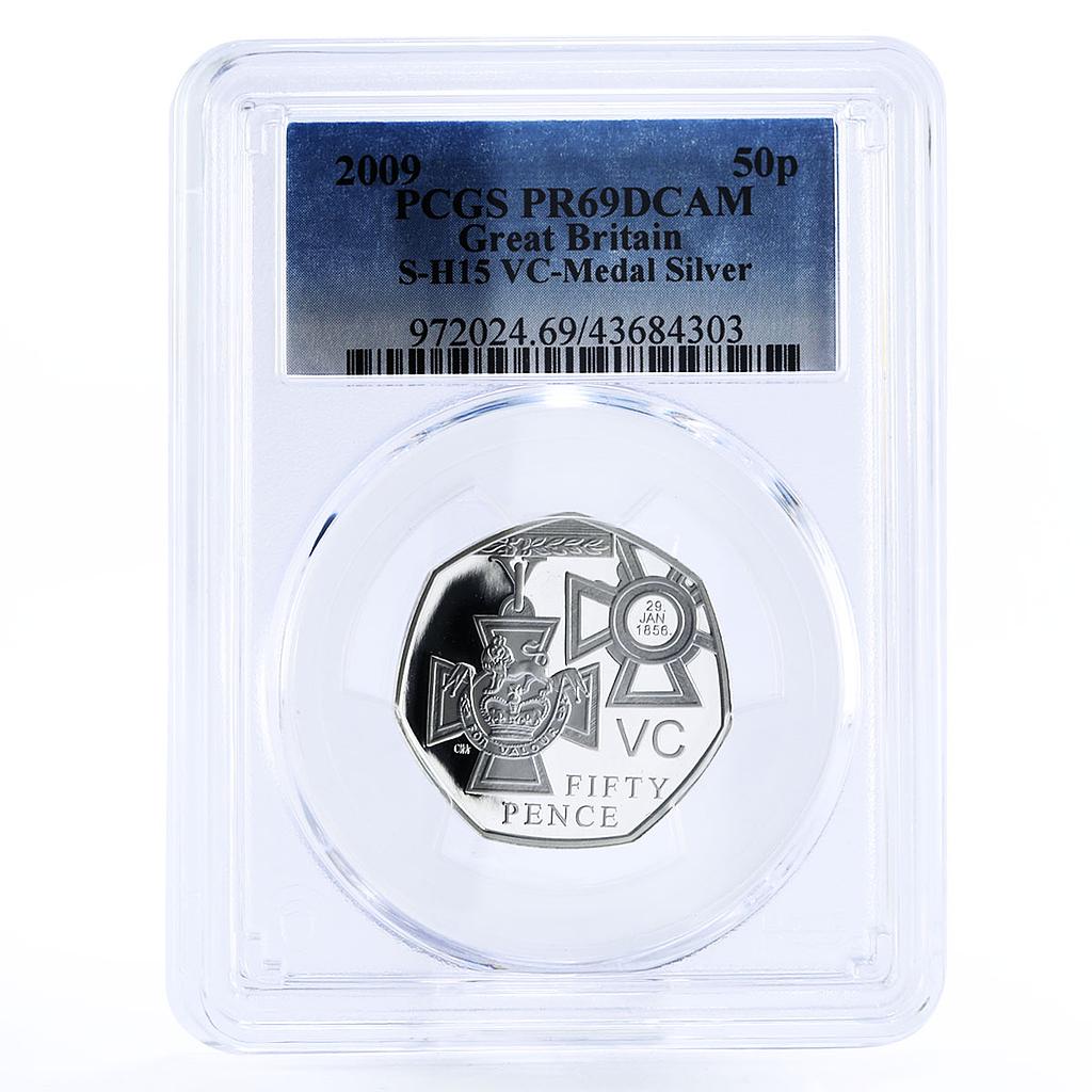 Britain 50 pence Victoria Medal Cross Royal Symbols PR69 PCGS silver coin 2009