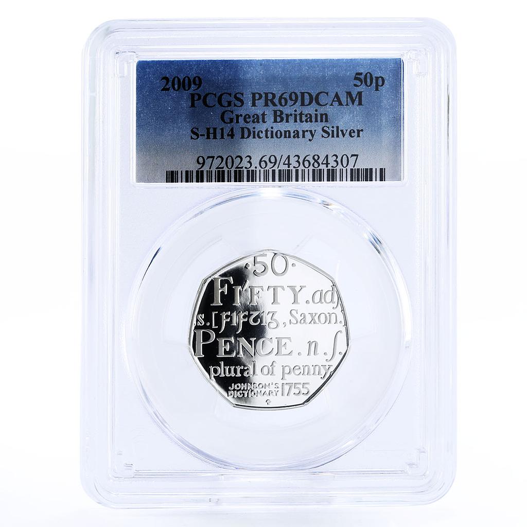 Britain 50 pence Johnson's Dictionary Plural of Penny PR69 PCGS silver coin 2009