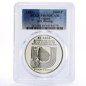 Uruguay 2000 pesos XXI BID Governors Assembly Meeting PR69 PCGS silver coin 1984