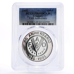 Uruguay 100 pesos FAO Grain Symbol PR69 PCGS silver coin 1995