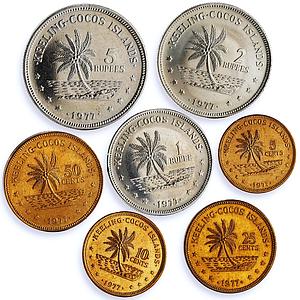 Cocos Keeling Islands set of 7 coins Standart Circulation CuNi coins 1977