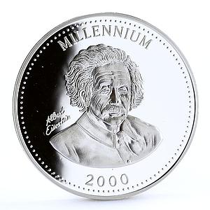 Uganda 1000 shillings Millennium Albert Einstein Science proof silver coin 1999