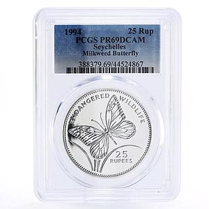 Seychelles 25 rupees Wildlife Fund Milkweed Butterfly PR69 PCGS silver coin 1994
