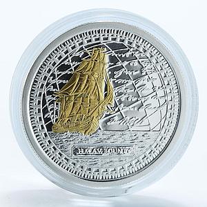Pitcairn Islands 2 dollars HM Armed Vessel Bounty ship silver gilded coin 2010