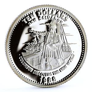 Bahamas 10 dollars Columbus Discovers New World Ship proof silver coin 1988