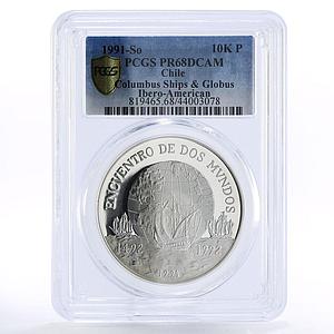 Chile 10000 pesos Columbus Ships Clippers and Globus PR68 PCGS silver coin 1991