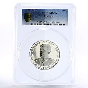 Ethiopia 10 dollars 8th Emperor Haile Salassie MS66 PCGS silver coin 1972