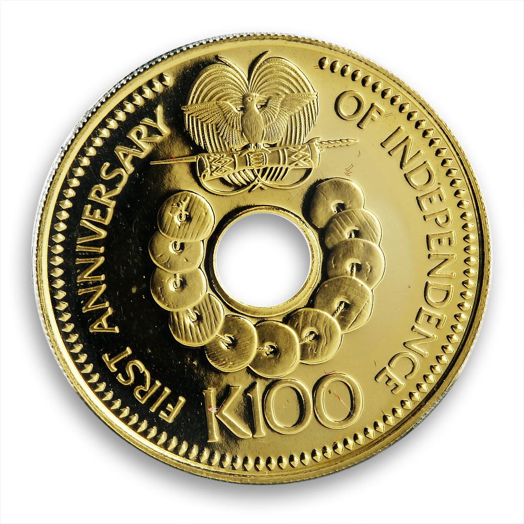 Papua New Guinea 100 kina 1st Anniversary of Independence gold