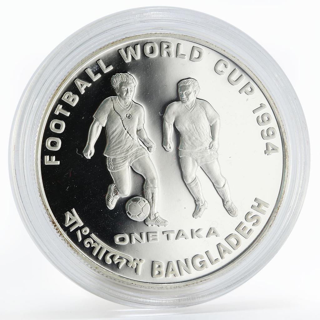 Bangladesh 1 taka Football World Cup in the USA proof silver coin