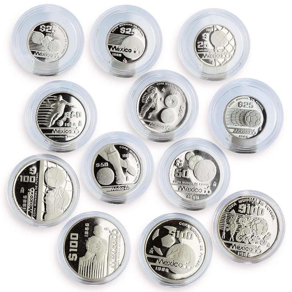 Mexico set of 12 coins 25 50 100 pesos Football World Cup proof silver ...