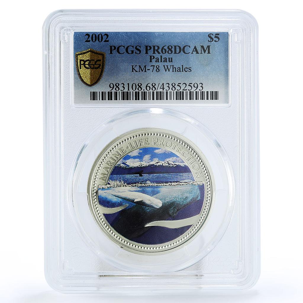 Palau 5 dollars Marine Life Protection Whales PR68 PCGS silver