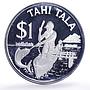 Tokelau 1 tala Man and Child Fishing Boat Ship KM-5a proof silver coin 1982